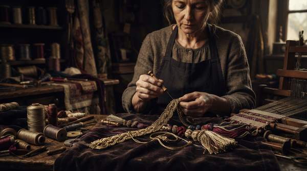 Editorial illustration for From Medieval Silkwomen to the Houses of Worth: The Long History of Passementerie