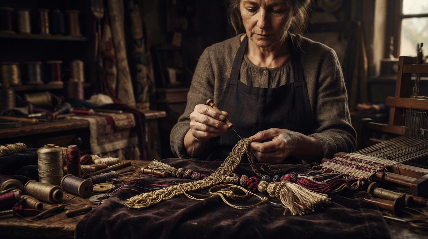 Editorial illustration for From Medieval Silkwomen to the Houses of Worth: The Long History of Passementerie